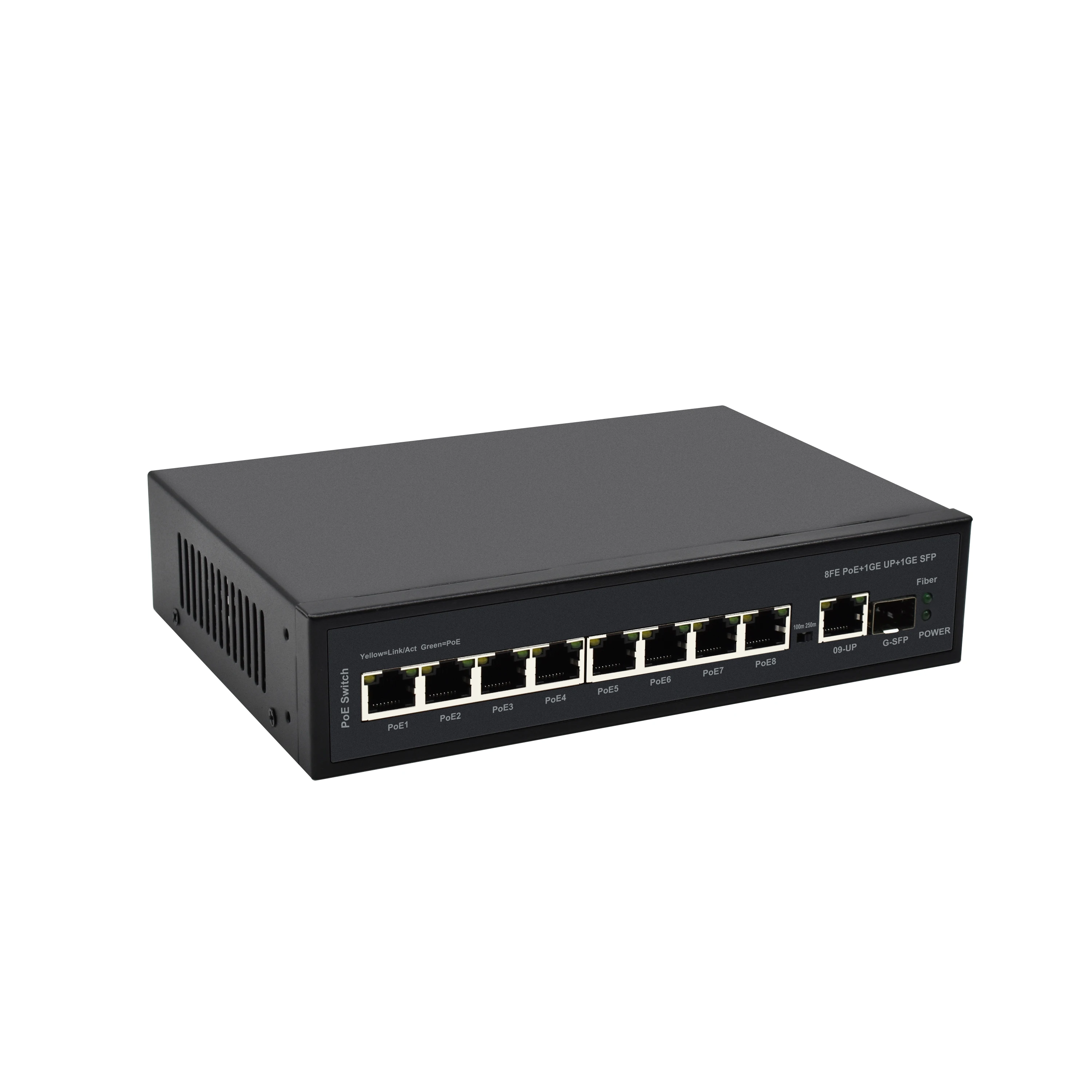 Chuanglixin-smart PoE Switch, 100m 8 port PoE + 1x1000m uplink + 1x1.25g SFP port for IP camera