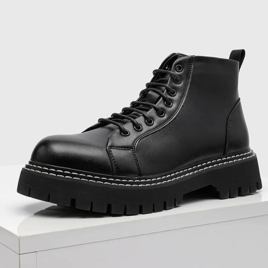 

Autumn Winter Low Top Cow Leather Boots for Men Black Fashion Casual Platform Shoes Male Keep Warm New Designer Ankle Boots Man