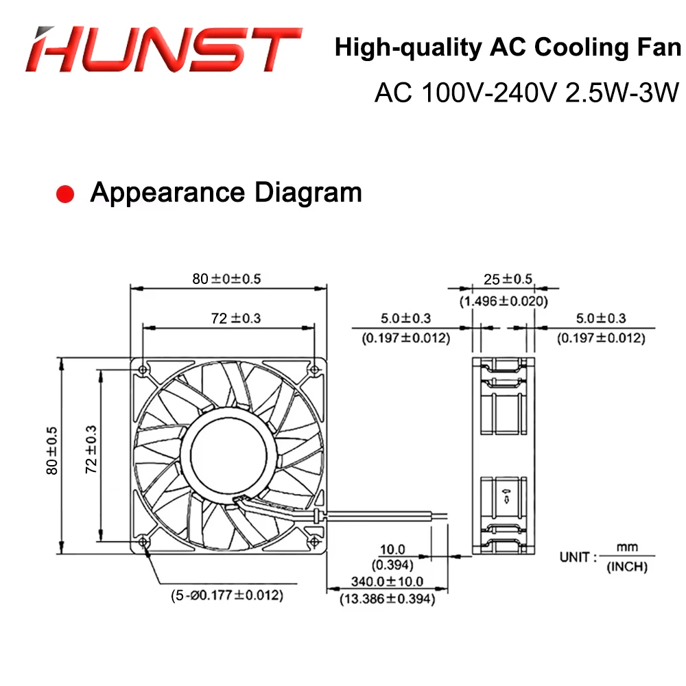 HUNST CN8025E2HB 80*80*25 مللي متر 100 ~ 240 فولت تيار متردد 2.5 واط-3 واط مروحة تبريد صناعية عالية الجودة #5