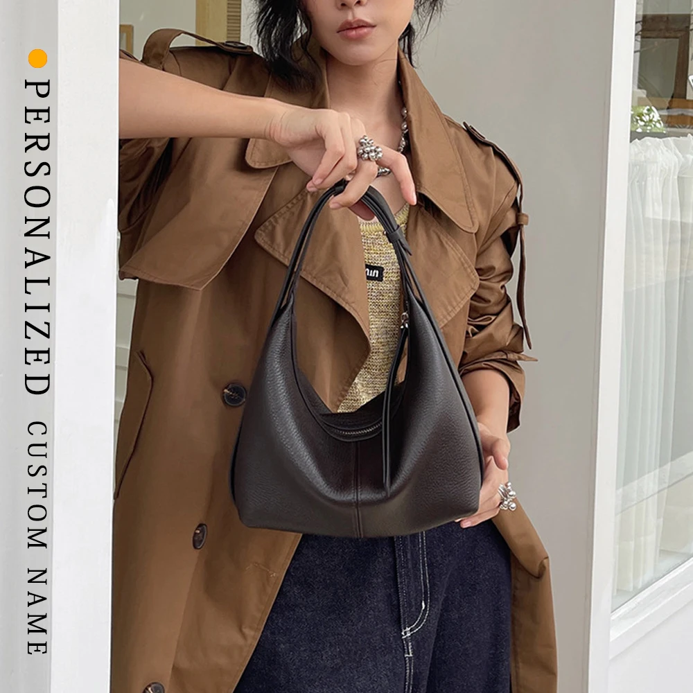 

New top layer cowhide large capacity crossbody dumpling bag niche genuine leather one-shoulder underarm bag high-end women's bag