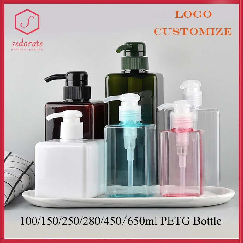 10/20/50pcs Plastic Pump Bottle 100Ml 150Ml PETG Cream Pump Bottle Empty Square Plastic Shampoo Travel Bottles 250ml 280ml 5601