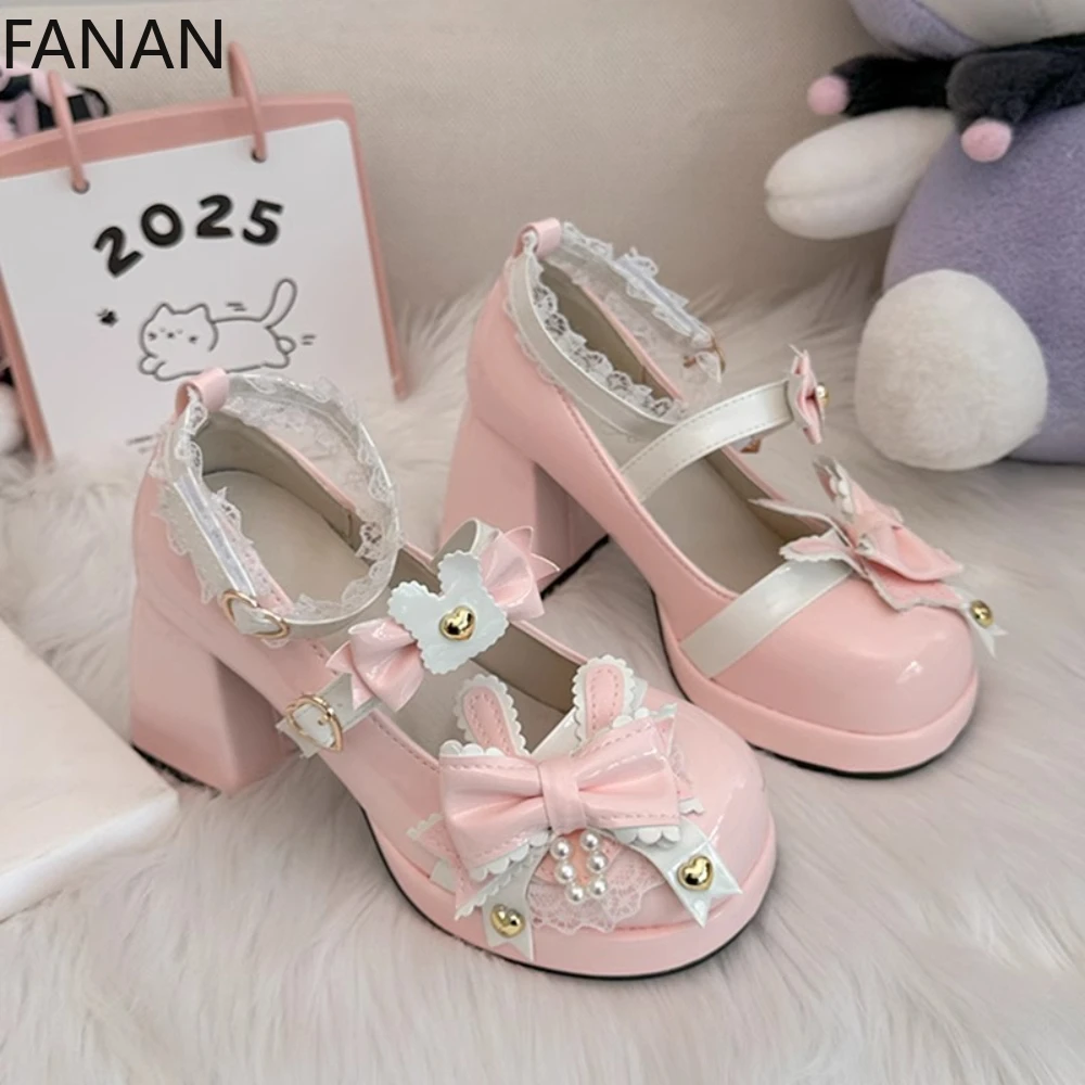 

2025 New High Heel Pumps Women's Shoes Butterfly Summer Lolita Sweet and Elegant Princess Platform Pink Flats Shoes