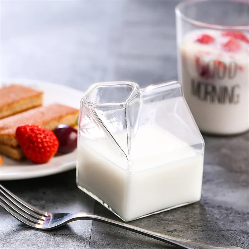 

1Pc Half Pint Milk Carton Style Creative Mini Creamer Jug Glass Milk Mug Cow Udder Cup Milk Cup Wholesale