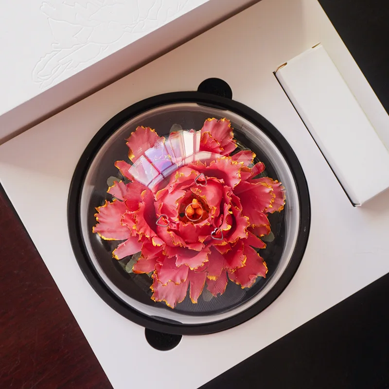 Hand-Pinched Intangible-Cultural-Heritage Porcelain Peony Diffuser – Gold-Trimmed Car/Home Aromatherapy Ornament