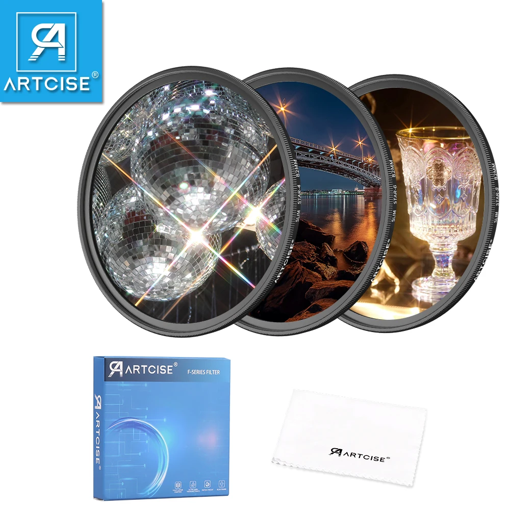 

ARTCISE SF-4/6/8 Star Filters, Cross Screen Star Effect Filter with Ultra Slim Aluminum Alloy Frame, HD No Dark Corners for Film
