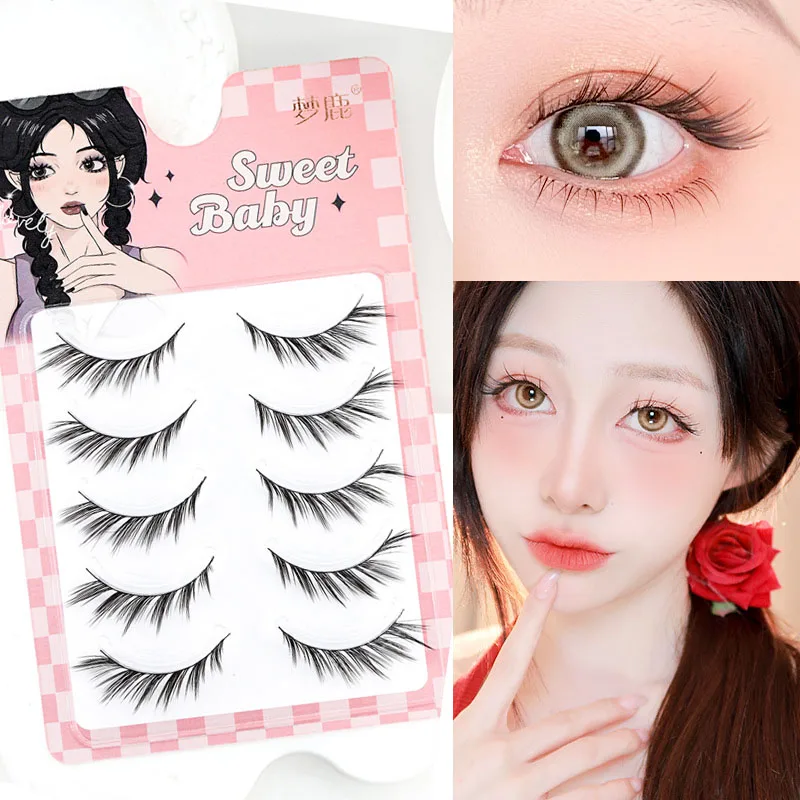 

New 5 Pairs Natural Manga False Eyelashes Fox Eye Cat Eye Lashes Handmade Thick Curling Eyelash Extension Makeup Tools