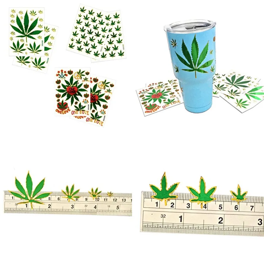 6 أوراق من ملصقات القصاصات المزخرفة بأوراق القنب الماريجوانا العاكسة للمشروعات اليدوية DIY مقاس 4 × 5.25 بوصة لكل ورقة - I #1