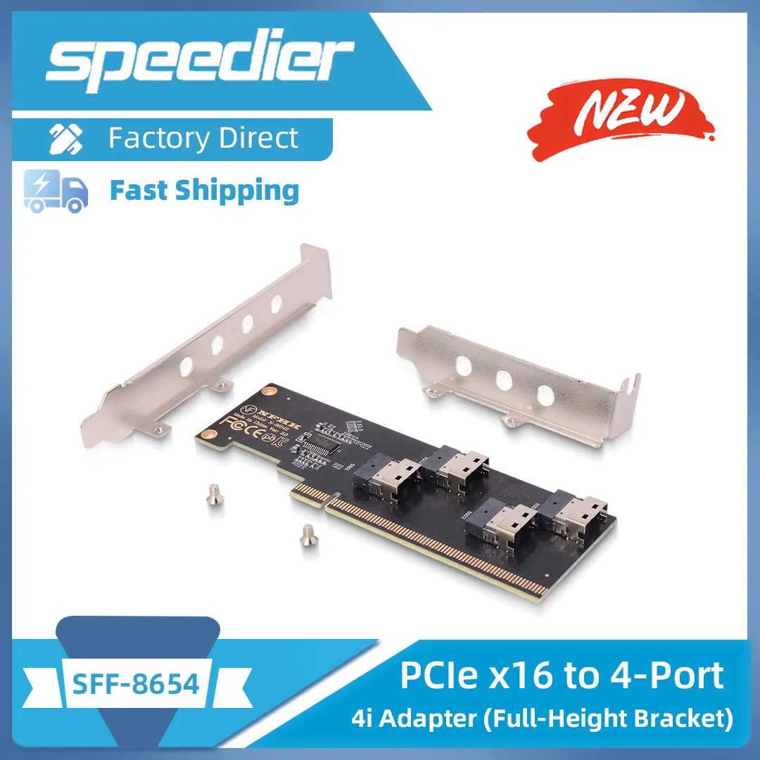 Riser PCI-E X16 To 4-port SFF-8654 4i Array Expansion Adapter Card Motherboard PCIe Split Card with Full / Half Height Baffle