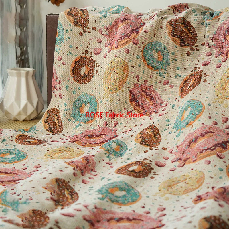 

1 meter Cute Doughnut Yarn Dyed Jacquard Fabric Woven Women Children's Clothes Making Thick Jacquard Fabric