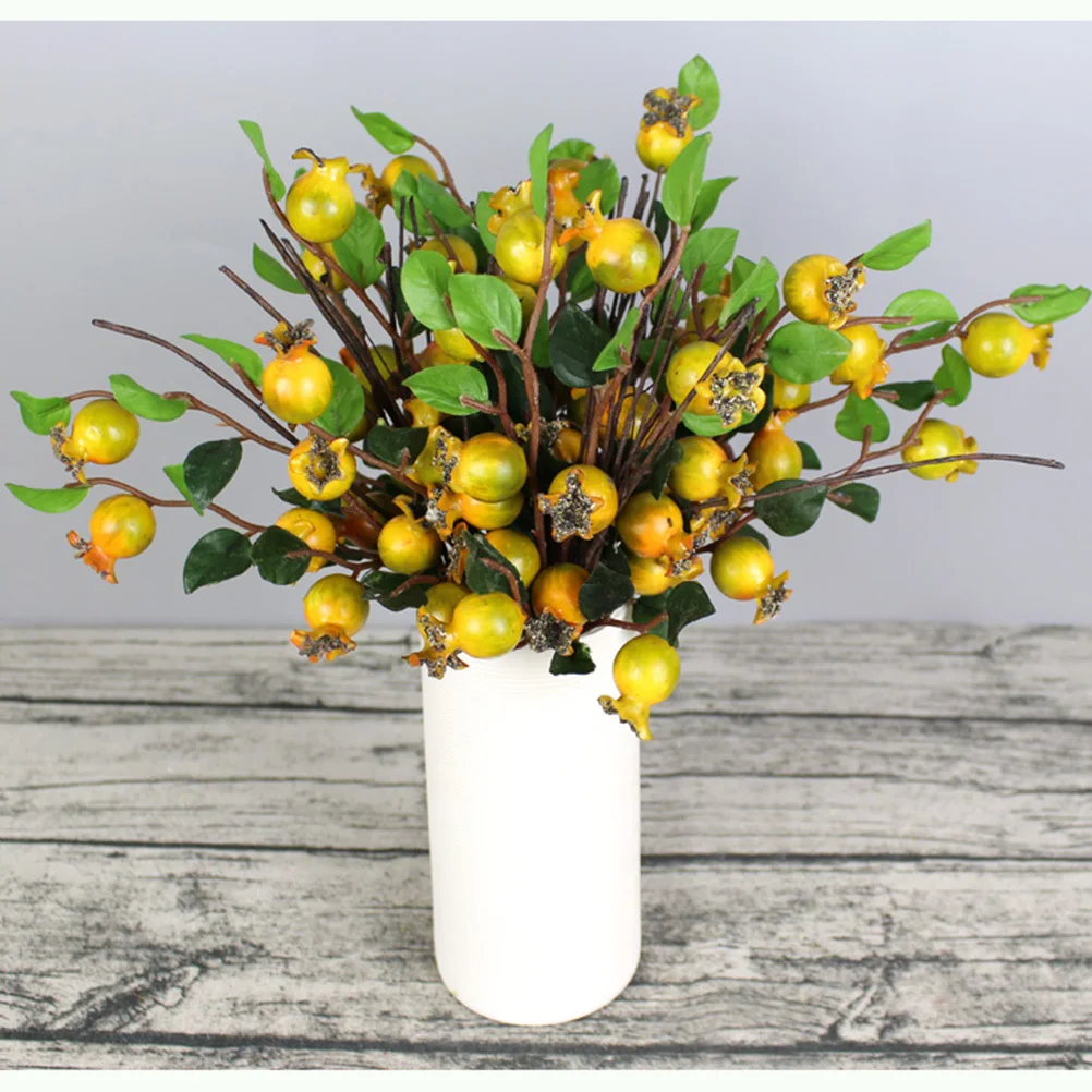 

Artificial Rosehip Berries Yellow Glazed Finish Christmas Picks Table Decor Floral Accessories Simulation Pomegranate Fruit