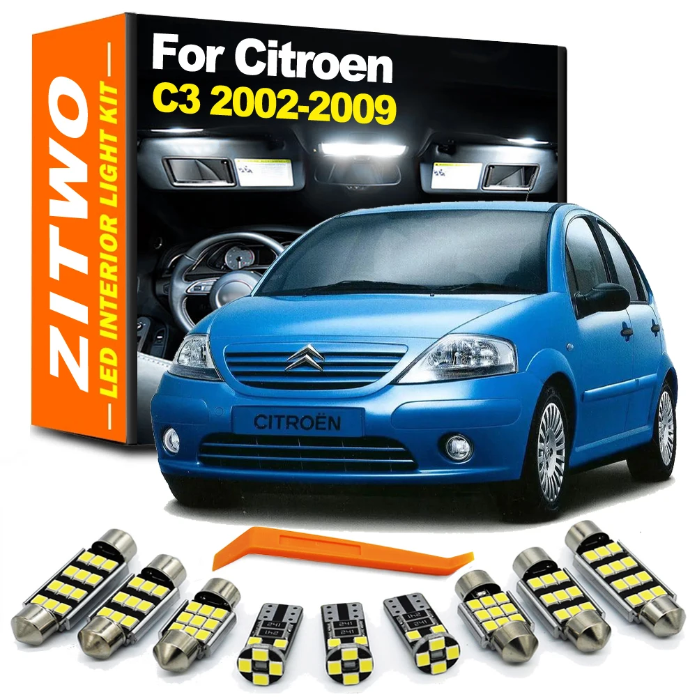 

10 шт. автомобильные лампы Canbus для Citroen C3 2002 2003 2004 2005 2006 2007 2008 2009 светодиодные внутренние лампы для чтения, комплект ламп для номерного знака