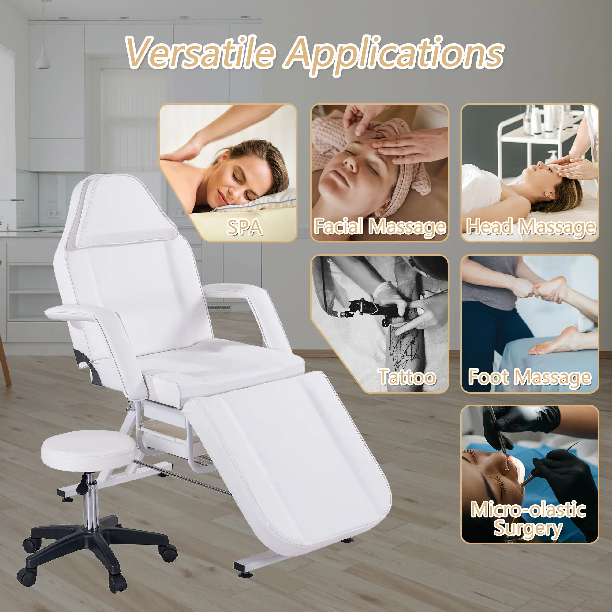 Chair Massage Table Adjustable salon furniture 3-Section Tattoo Bed Multi-Purpose Stool Esthetician Barber Facial Spa