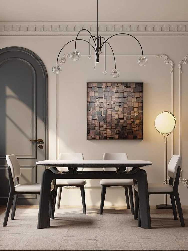 Slate dining table Solid wood elephant legs Retractable modern simple square and round dual-purpose
