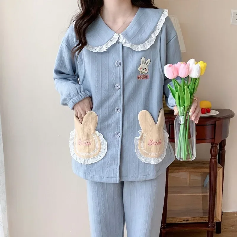 2024 New Autumn Winter Air Cotton Confinement Clothing Women Postpartum Nursing Pajamas Female Simple Casual Loose Homewear Suit