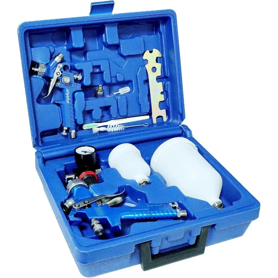 

Набор пистолетов-распылителей HVLP с гравитацией воздуха, 2 шт., набор пистолетов-распылителей с форсунками 1,4 мм, 600 мл и 0,8 мм, 125 мл, блокирующая регулятор давления воздуха