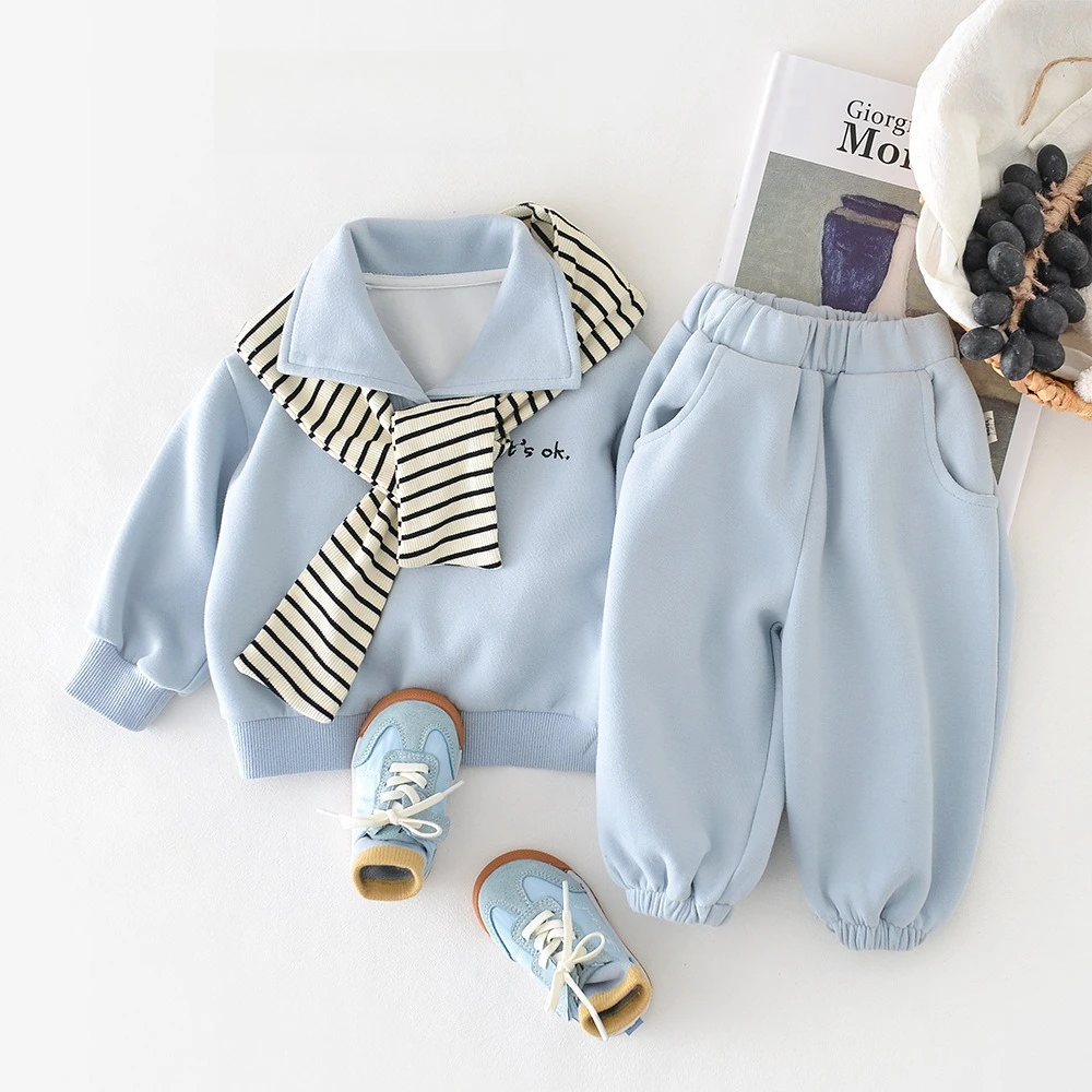 Baby Spring Split Set Boy and Girl Baby Pure Cotton Long Sleeve Top and Tapered Pants and Strip Cute Shawl Three Price Sets
