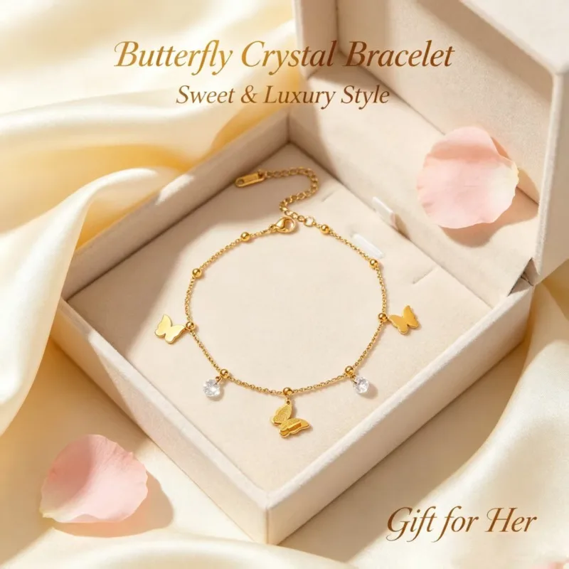 Matte 3D Butterfly CZ Bracelet, Forest Style Vivid Sparkling Zircon BFF Women Hand Jewelry Wholesale