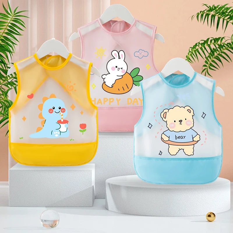 Cute Cartoon Baby Bibs Kids Waterproof Apron Summer Sleeveless Clothes Cover 0-4Year Boy Girl Feeding Burp Children Saliva Towel