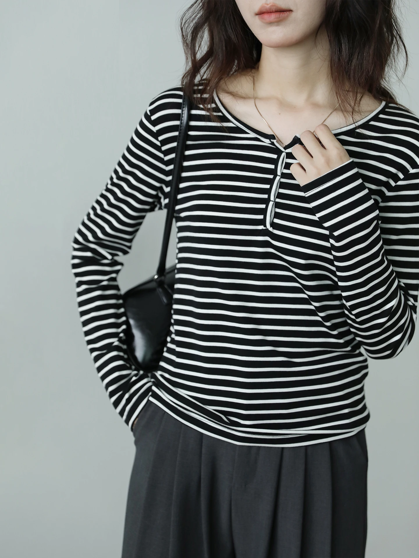 

Женская облегающая футболка с длинным рукавом в полоску, базовая модель, ретро-стиль, повседневная, модная, приталенная, с круглым вырезом, для повседневной носки