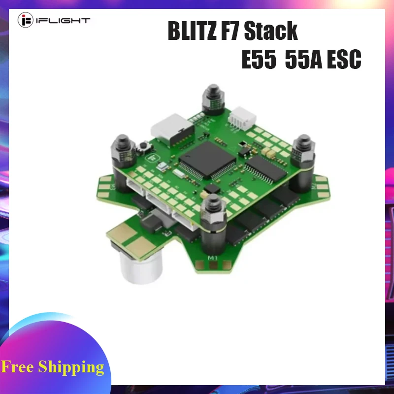 

iFlight BLITZ F7 Stack F722 F7 Flight Controller W/ BLITZ E55 55A BLHELI32 4in1 ESC 2-6S DShot 600 for RC FPV Drone