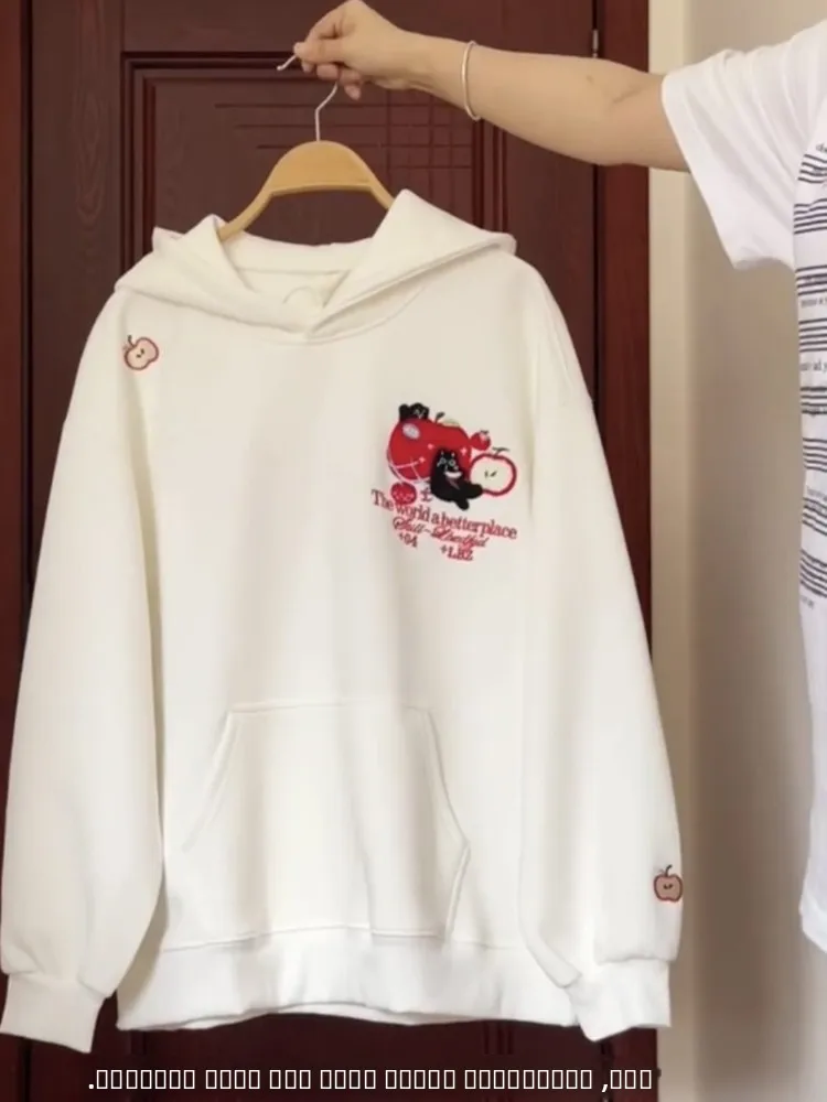

American Retro Cute Embroidery Hoodie Women's Lazy Style Slimming Oversize Top Trendy Long Sleeve Cotton Sweatshirt
