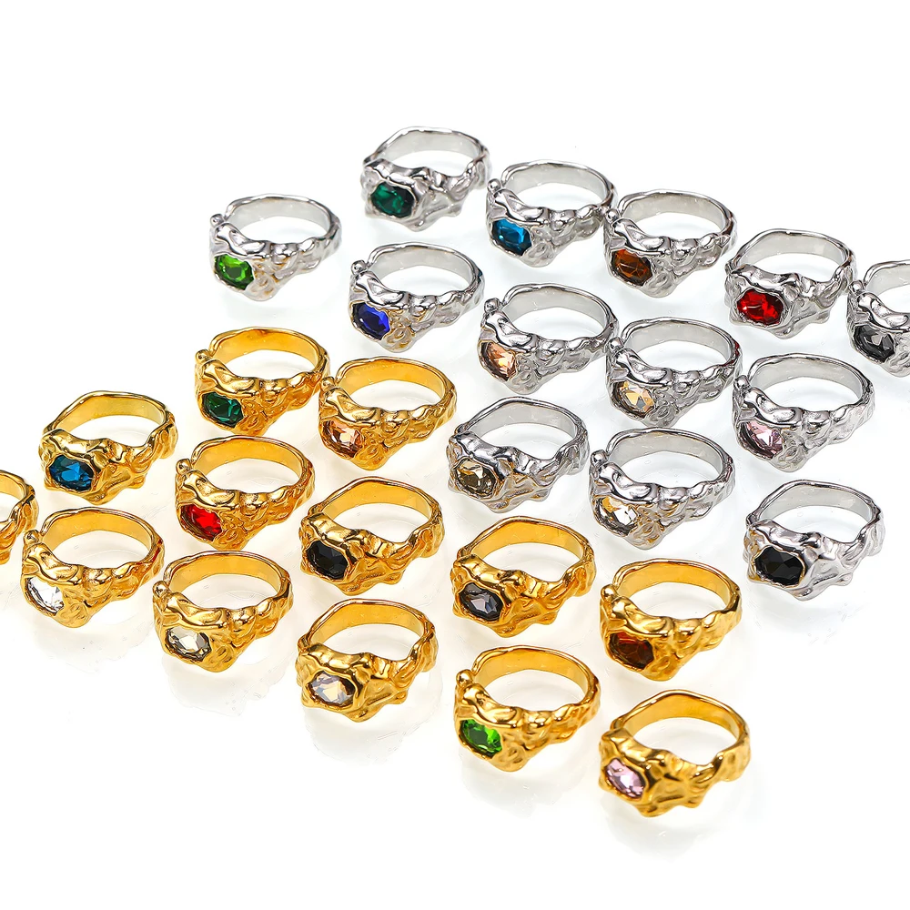 Lava-Textur-Ring für Frauen Edelstahl Zerknitterter Edelstein Hip-Hop Streetwear Schmuck Geschenk für Frauen – Detail 2