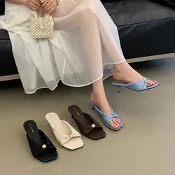 Bailamos Summer Fashion Butterfly-knot Women Slipper Slip On Ladies Sandal Thin High Heel Outdoor Dress Slides Shoes Flip Flop