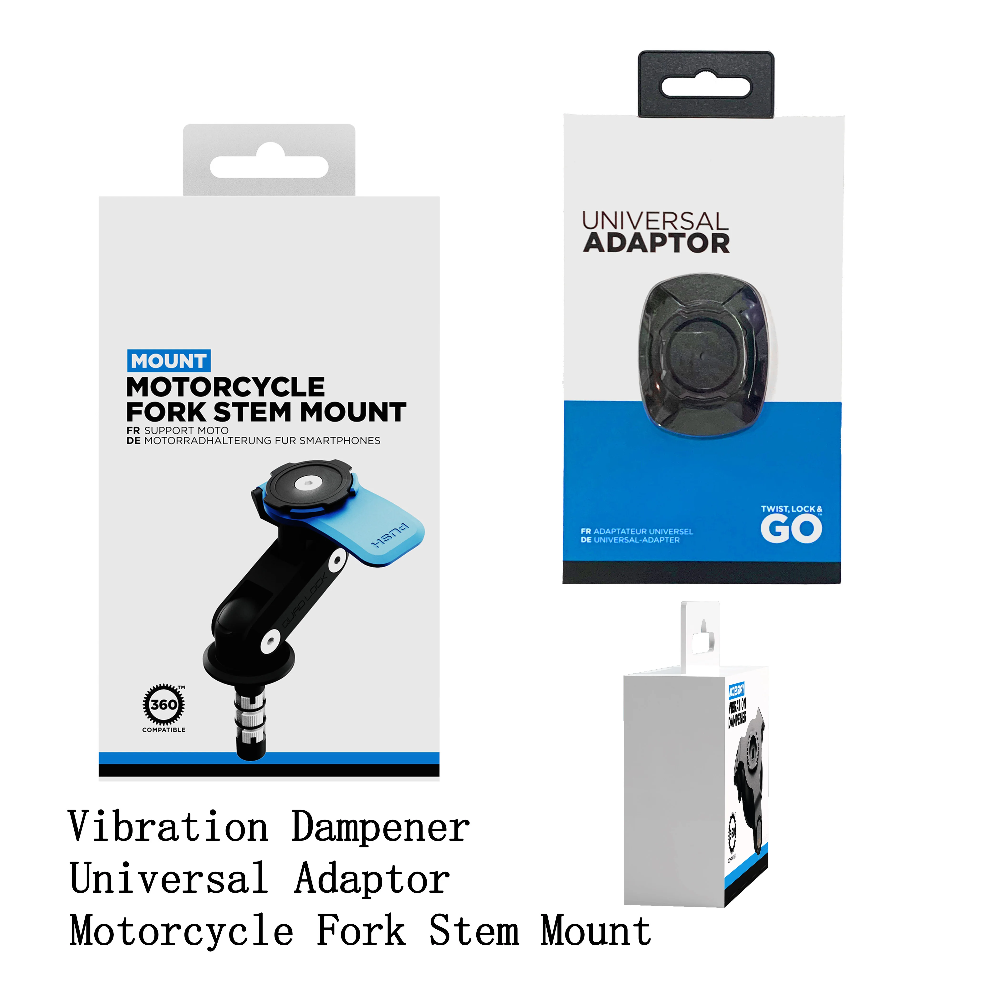

Motorcycle Phone Bracket Kit-Motorcycle Fork Stem Mount+Vibration Dampener+Universal Adaptor
