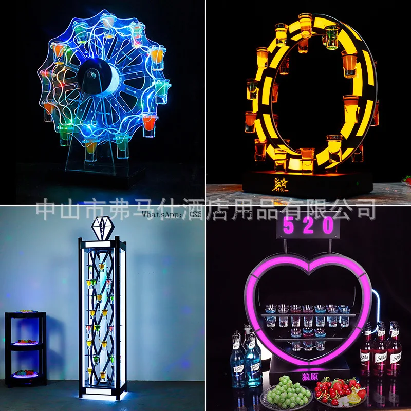 

Bar KTV Cocktail Shelf Luminous Creative Cocktail Glass Holder Champagne Wine Holder Ring Heart Bullet Cup Holder