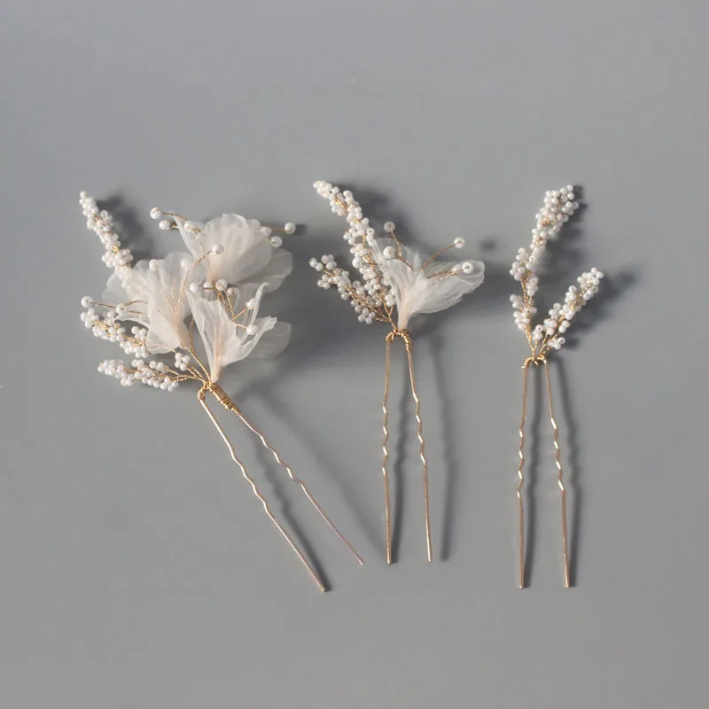 Small Comb Bridal Hair Piece Fabric Floral Pearls Wedding Accessories Handmade Women Bobby Pins