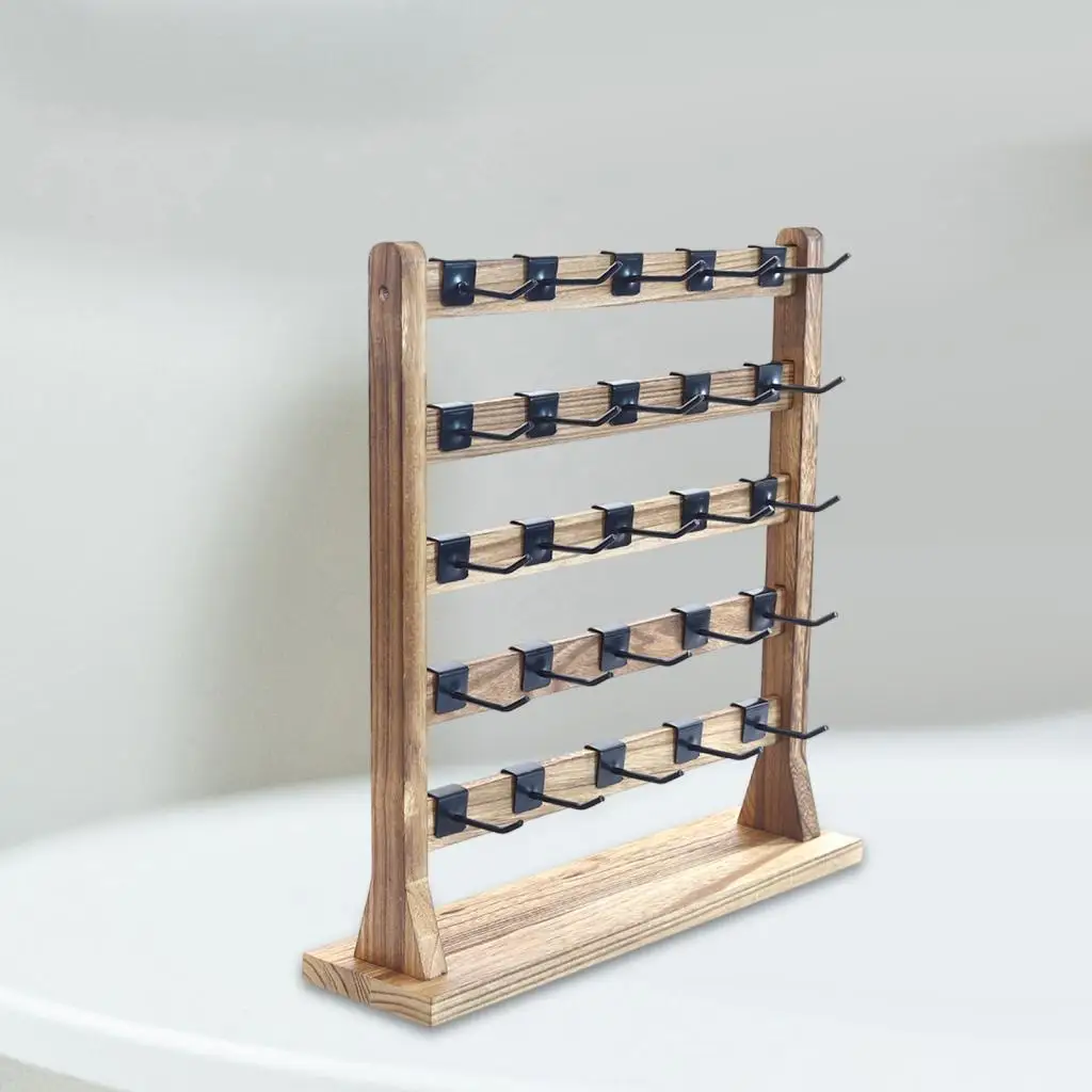 Wooden Earrings Display Stand Pendants Bracelet Rings Storage Jewelry Rack with Hooks for Home Desktop Dresser Bedroom Organizer