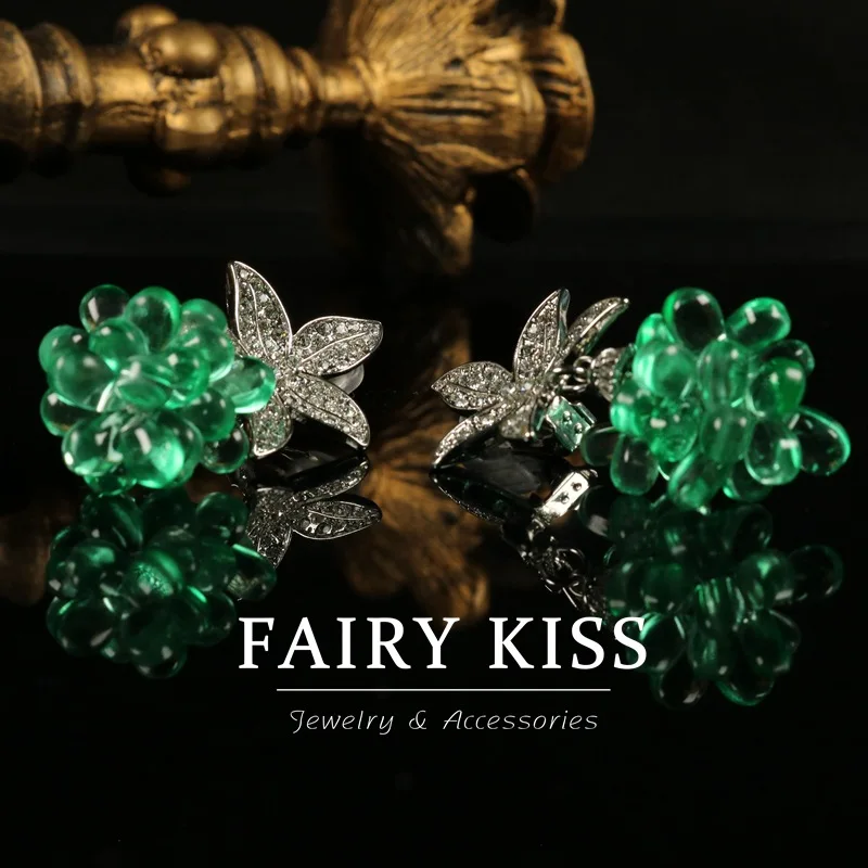new style fresh diamond green grape earrings flower earrings stud earrings ear clips