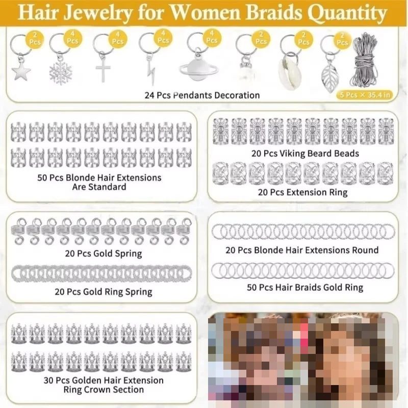 259-teiliges DIY Zopf-Schmuckzubehör Silberne und Goldene Metall-Haarflechtringe Hip-Hop Punk-Stil Ausgehöhlte Dreadlock-Perlen für Frauen – Detail 3