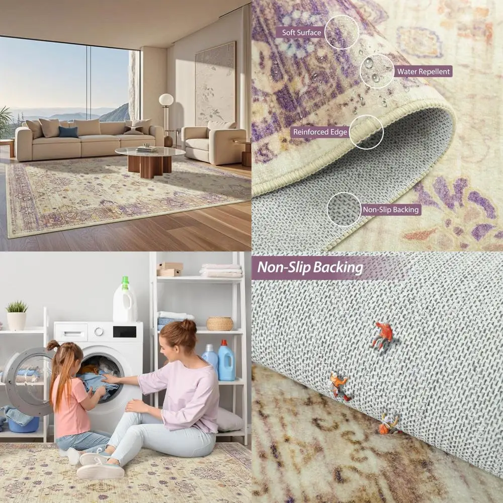 

6x9 Feet Washable Floral Rug for Living Room, Bedroom, Home Office, Nursery, and Dining Room