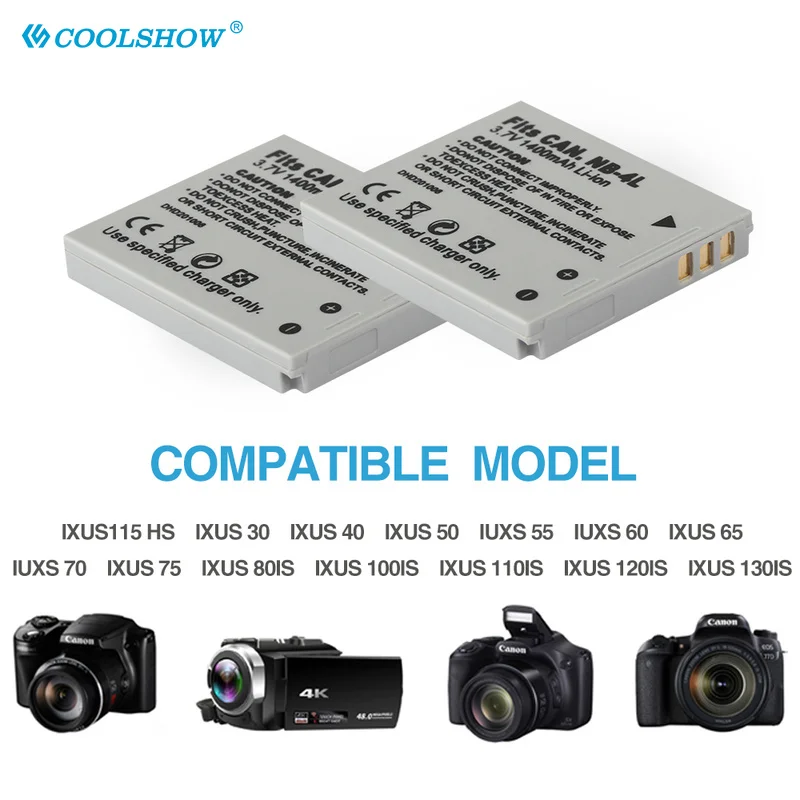 بطارية الكاميرا NB-4L NB 4L لكانون IXUS 30 40 50 55 60 65 80 100 I20 110 115 120 130 IS 117 220 225 230 255 1400mah بطاريات