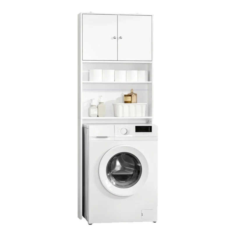 SoBuy BZR165-W Waschmaschinenschrank mit Schrank & Regalen Badezimmer Aufbewahrungsschrank Freistehende Toilette Platzsparer