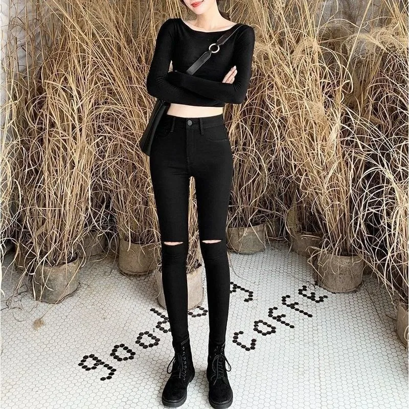 Bla Elastic Slim Fit Jeans Women's High Waist Trendy Spring New Sle Cotton Stretch Denim Pants Korean Version Tight Fit