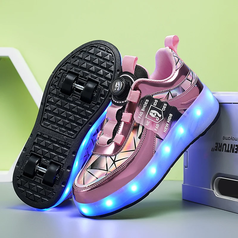 Alpheligance New Style Kids Roller Skating Shoes Boys And Girls Out Running USB Charging Led Shoes design Shoes