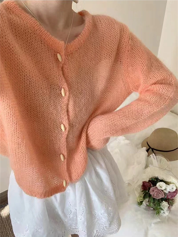 Colorfaith SWC6845JX New 2024 Elegant Lady Sweaters Vintage Korean Fashion Oversized Chic Knitted Women Spring Winter Pink Tops