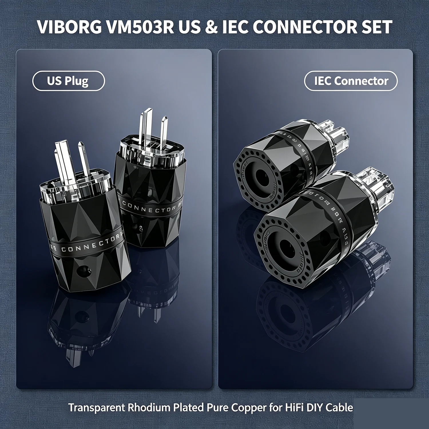 Rhodium Plated Pure Copper Viborg VM503R VF503R US Plug IEC Connector, Transparent Shell for Audiophile DIY Power Cord