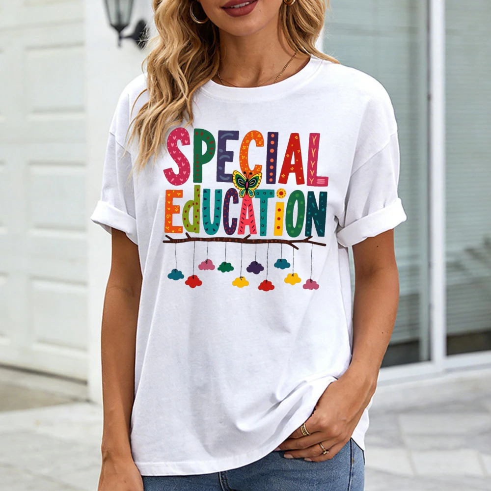 

Casual Short-Sleeve Crew Neck T-Shirt for Women Perfect for Spring and Summer Featuring A Special Education Print Clothes