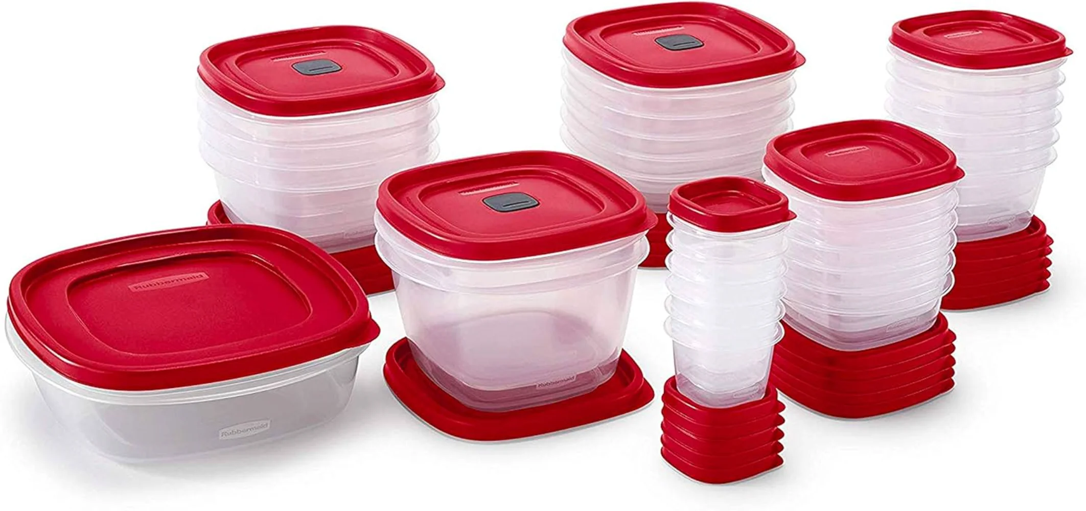 Rubbermaid 60-Piece Food Storage Containers with Lids, Salad Dressing and Condiment Containers, and Steam Vents