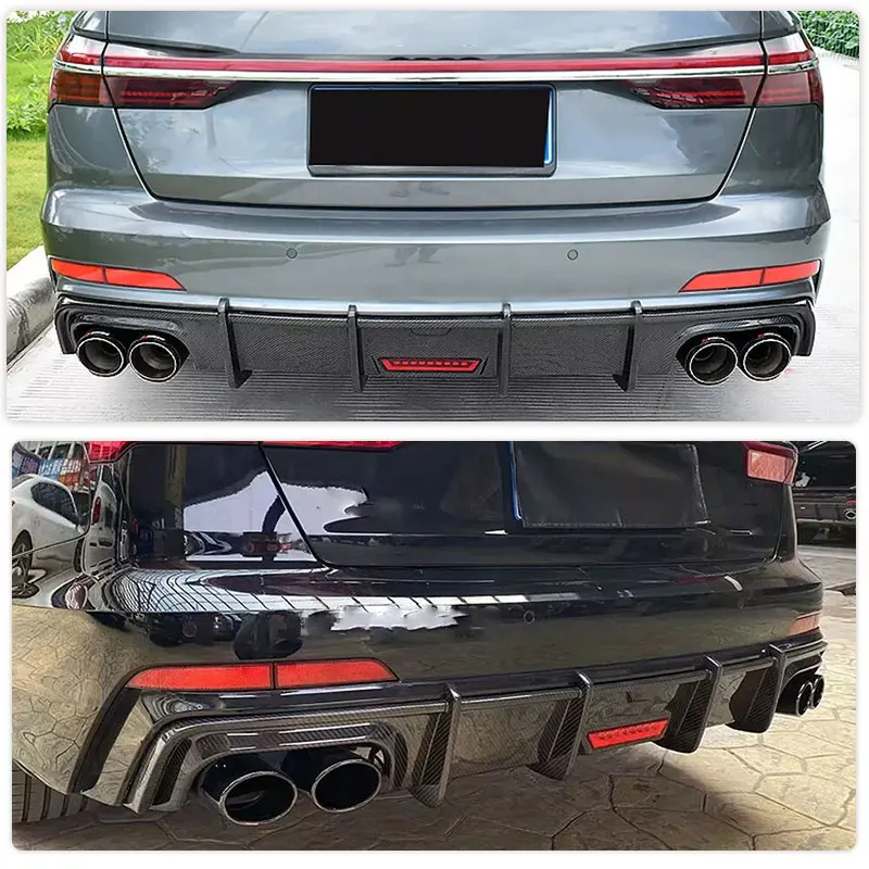 Rear Bumper Diffuser Lip Spoiler Carbon Fiber for Audi A6 A6L Quattro C8 Sedan 2020 2021 Car Rear Diffuser Lip Apron Body Kit