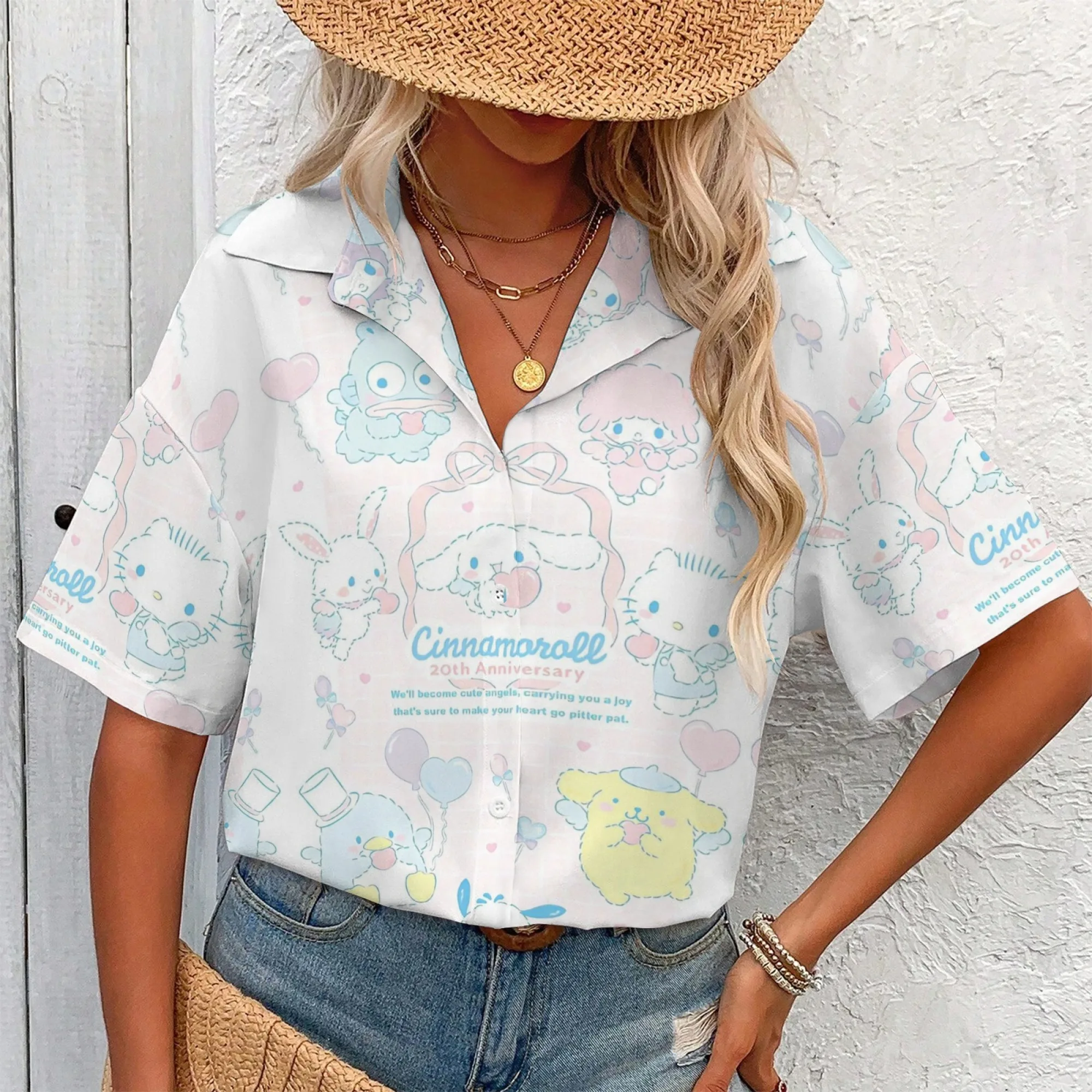 مرحبا كيتي تي شيرت والأصدقاء ملابس امرأة البلوزات النسائية صفقات Shoujo فتاة نمط أعلى Y2k الملابس القمصان والبلوزات تي شيرت