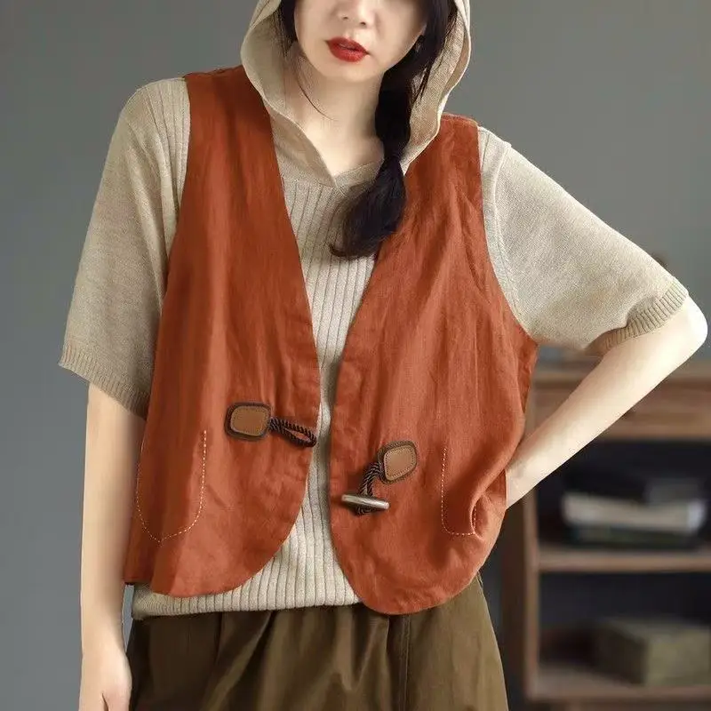 

Solid-color Linen Vest Women Loose Outside 2026 Summer New Literary Casual Cotton Linen Vest Women's Coat