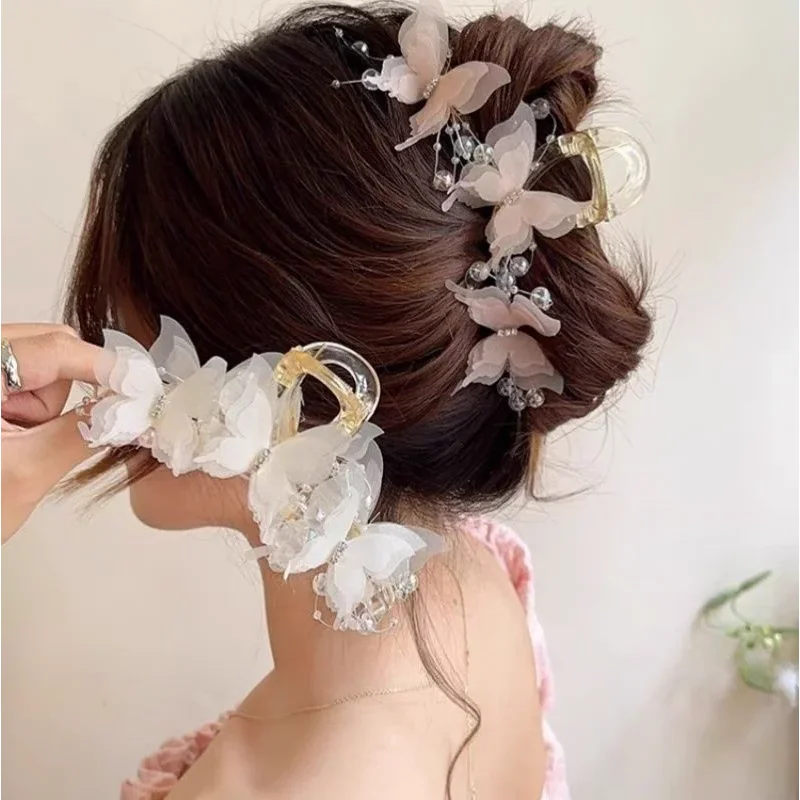 Butterfly Large Hair Claw for Thick Hair Claws Crab Women Sweet Pink Hairpin 15CM Ponytail Hair Clip Claw Accessories