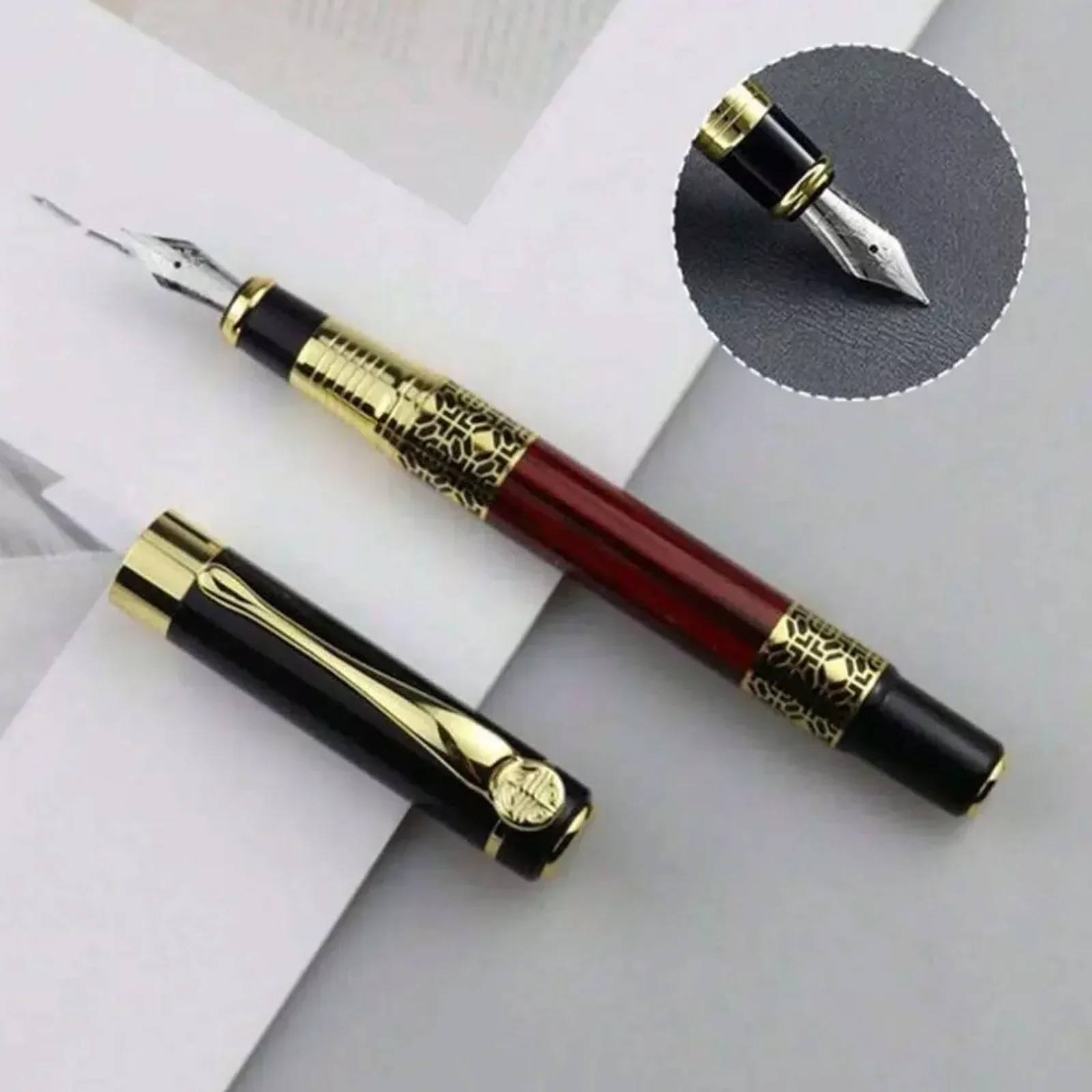 Metal Fountain Pen Imitation Wood Grain Iridium 0.5mm nib Signature Pen Exquisite Gift for Business Office Stationery Supplies