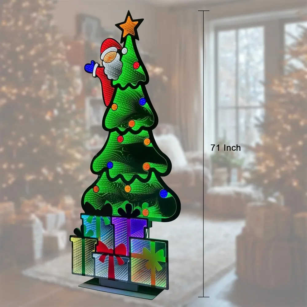 شجرة عيد الميلاد بطول 6 أقدام مع سانتا وصندوق هدايا، مرآة إنفينيتي، ضوء نفق ثلاثي الأبعاد لا نهاية له للمنزل والحفلات الداخلية والخارجية