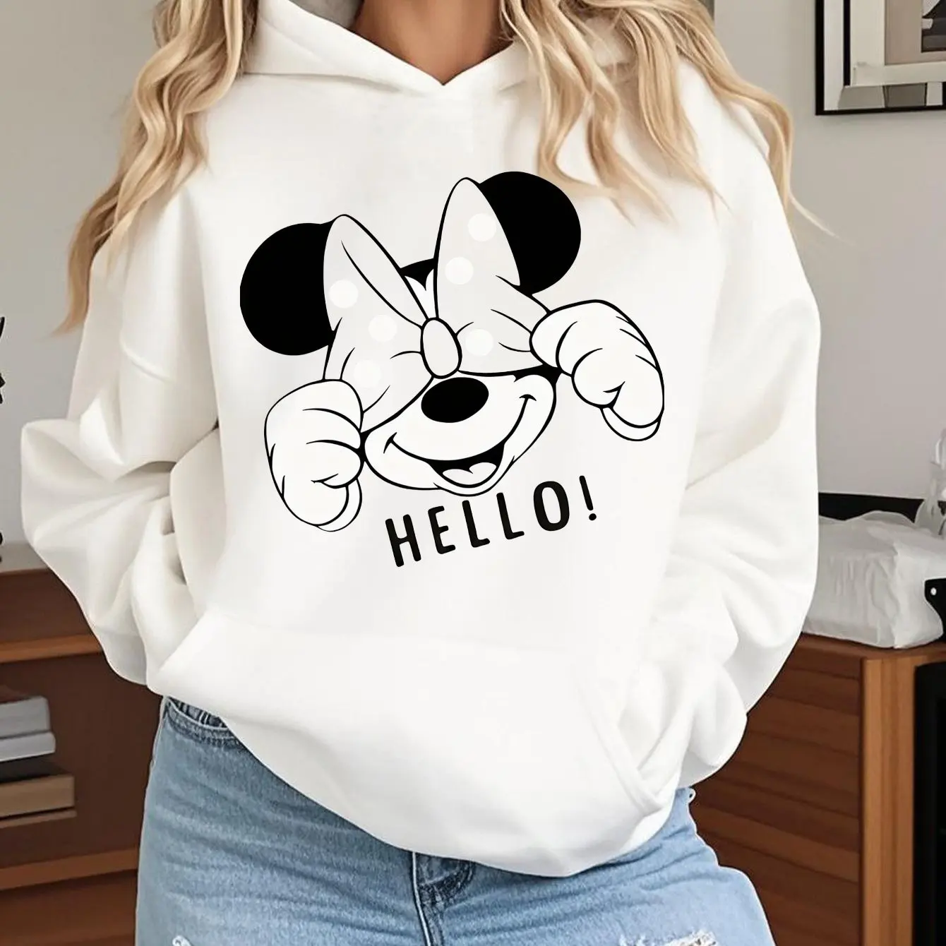 Felpe con cappuccio Disney Minnie Mouse Moda Streetwear oversize Felpe con cappuccio unisex Felpe Autunno e inverno in pile Casual Versatile