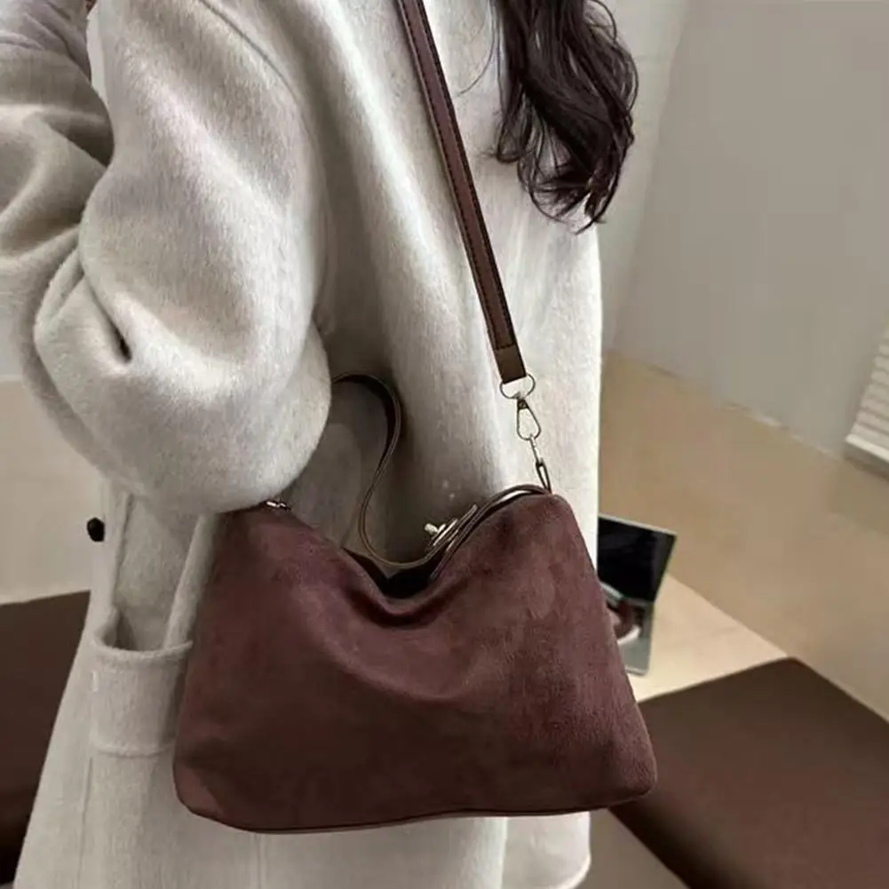 Vintage Wildleder-Handtasche, Retro Matte Unterarmtasche für Damen, Vielseitige Einzel-Schultertasche, Lässige Crossbody-Tasche – Detail 11